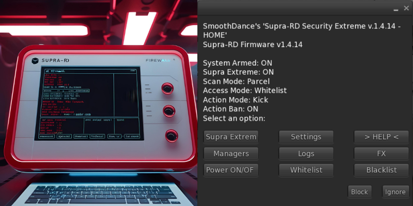 SUPRA-RD User Interface Menu for Second Life IT Security Management
